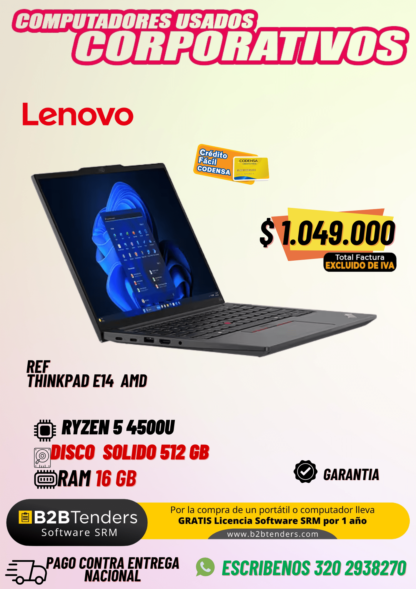 Lenovo ThinkPad E14 AMD – Ryzen 5, 16GB RAM, 512GB SSD | Portátil Corporativo Usado